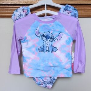 NWT 2T Toddler Girl Lilo & Stitch Swim Set Rashguard and Bikini DISNEY Tie Dye
